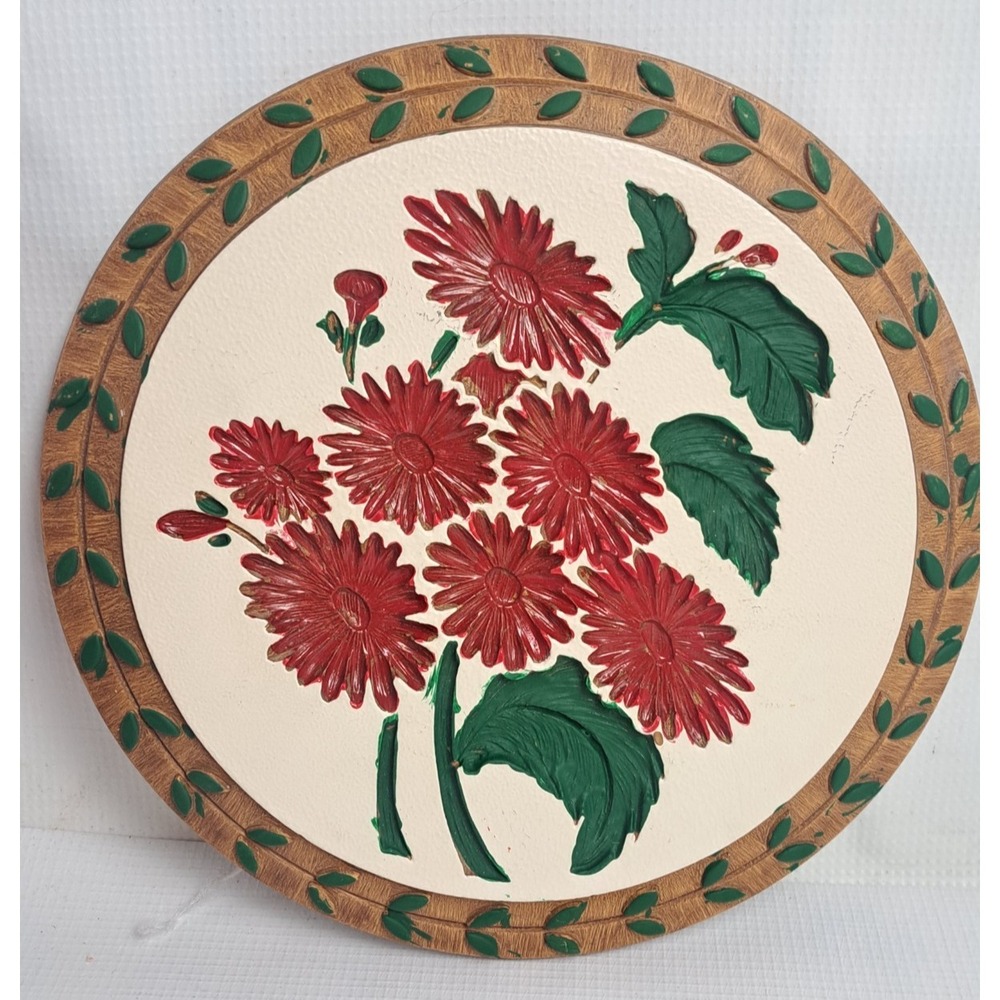 2 Vintage MODERN ART CO Plaster Chalkware 9" Flower Butterfly Wall Plaque USA. - Picture 3 of 7